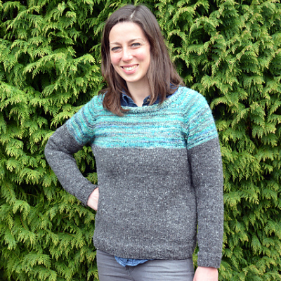 LHgan ha seguito le istruzioni di base di Barbara G. Walker per il maglione raglan semplicemente usando due colori dello stesso filato