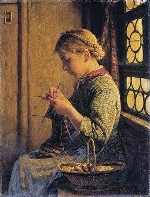 Girl Knitting by Albert Anker (1878)